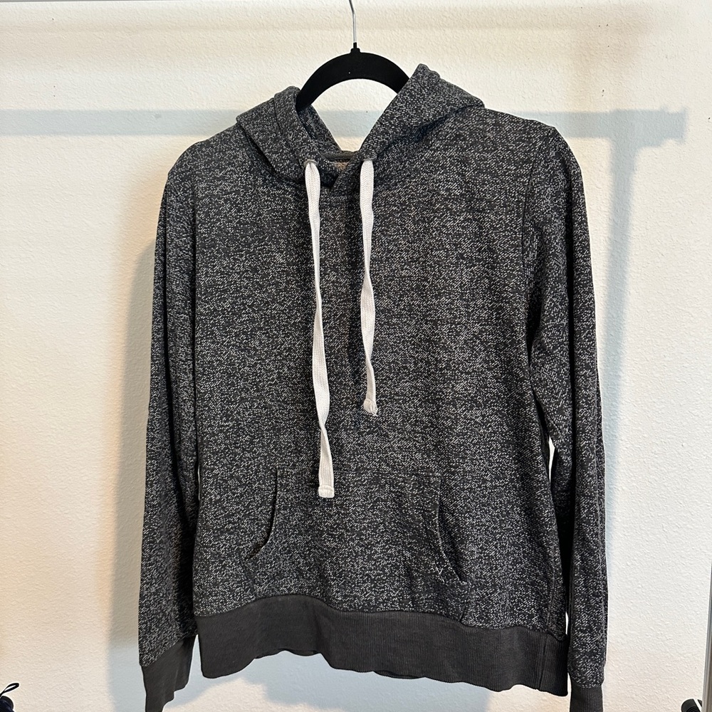 Gray Heathered Sweatshirt with Ribbed Cuffs and Drawstrings